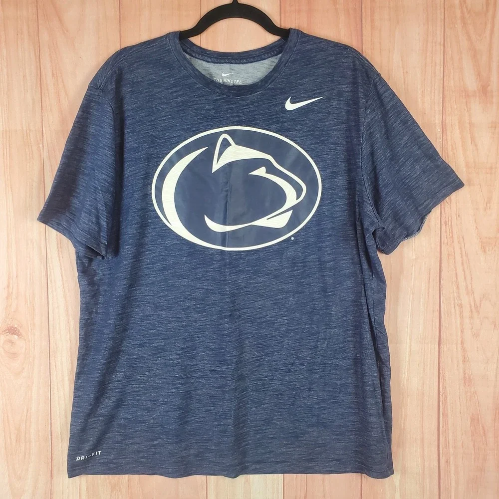Nike Mens T-Shirt XL Blue Dri-Fit Penn State Nittany Lions Performance Pullover